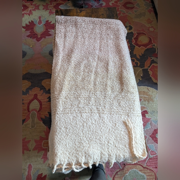 MER SEA Anthropologie Cozy Cream & Beige Boucle Knit Scarf with Fringe - Picture 2 of 7